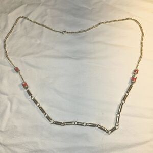 Gold Toned Barrel Link Necklace 36 Inches With Reddish Accent